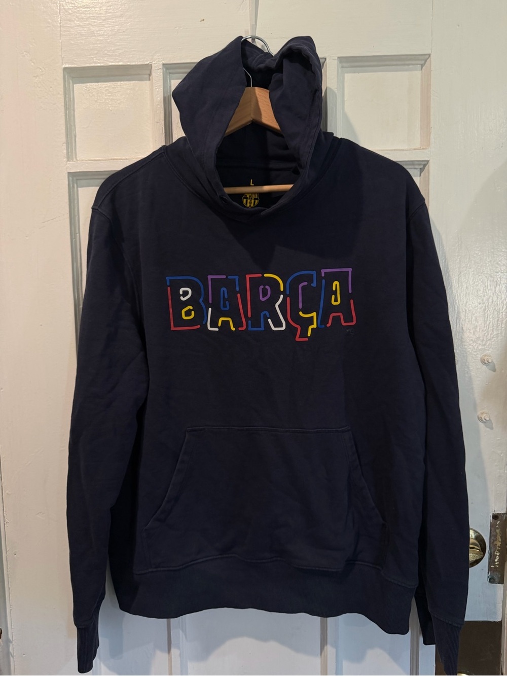 Barça Navy Pullover Hoodie with Multicolor Logo